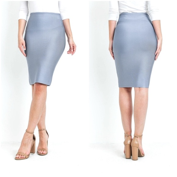 CLASSIC BLUE GRAY BODYCON BANDAGE PENCIL SKIRT - Picture 2 of 4